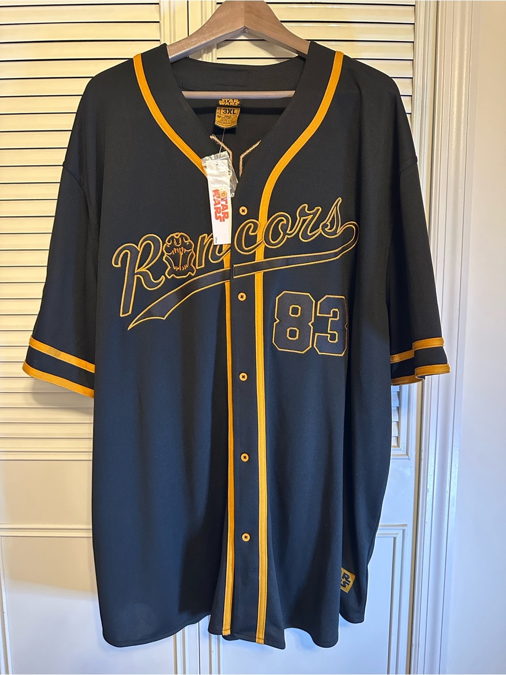 CultureFly Star Wars Rancors 83 Men’s Black and Gold Baseball Jersey Shirt - 3XL